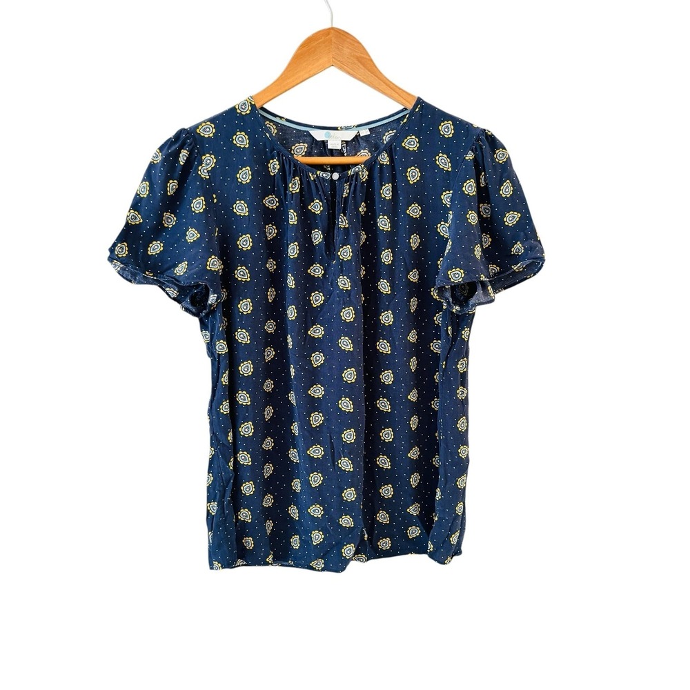 Boden Floral Print Blouse Top Womens Size 8 Navy Blue Paisley Preppy Career
